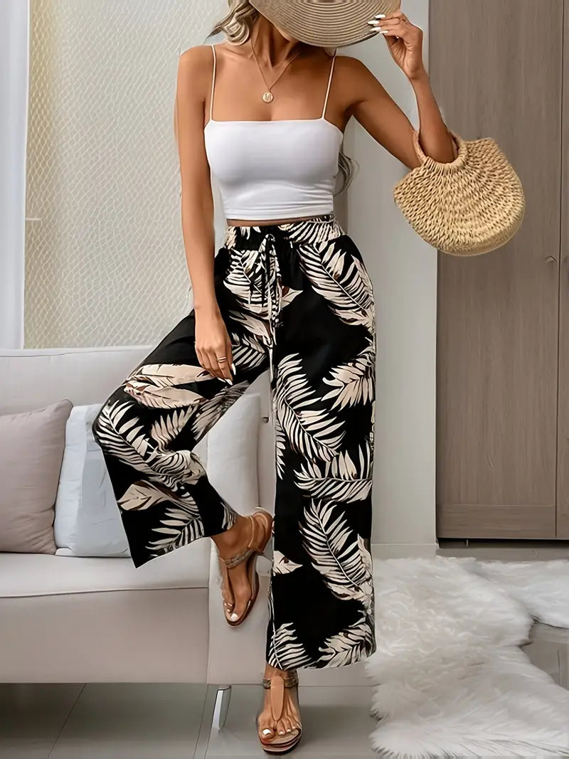 Hose mit weitem Bein und Blumendruck