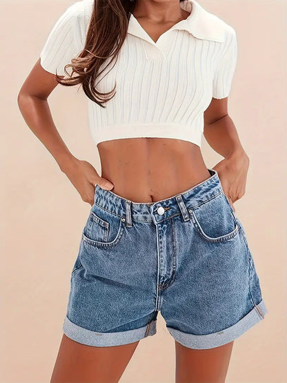 Lässige Sommer High-Waist Jeanshorts