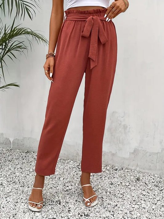 Elegante einfarbige Hose mit schmaler Taille und elastischem Bund