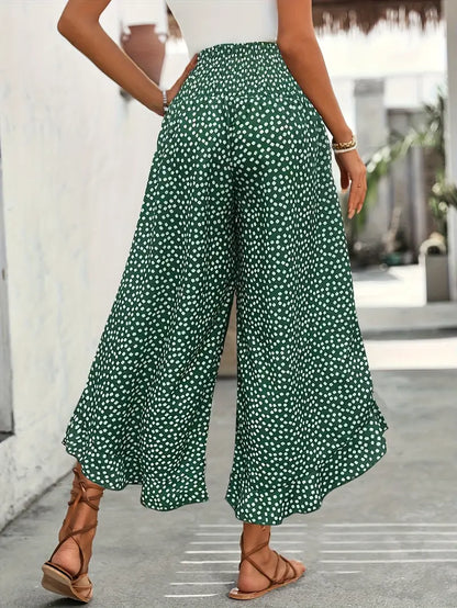 Weite&nbsp;Sommer Hose mit Rüschen Saum und&nbsp;Blumenmuster