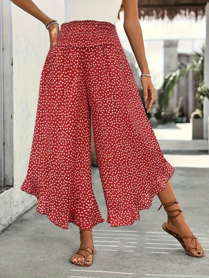 Weite&nbsp;Sommer Hose mit Rüschen Saum und&nbsp;Blumenmuster