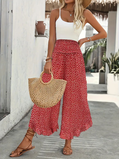 Weite&nbsp;Sommer Hose mit Rüschen Saum und&nbsp;Blumenmuster