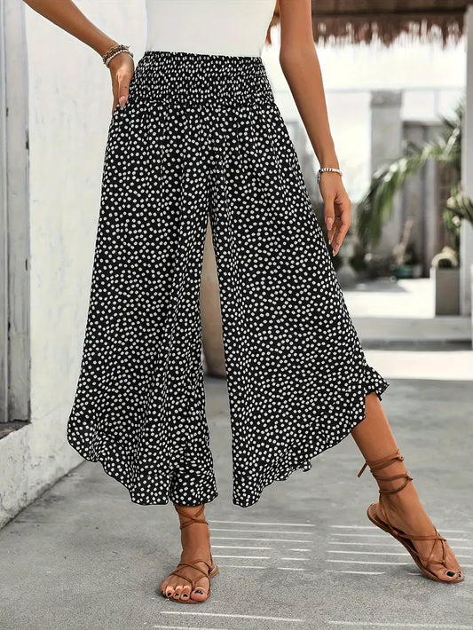 Weite&nbsp;Sommer Hose mit Rüschen Saum und&nbsp;Blumenmuster