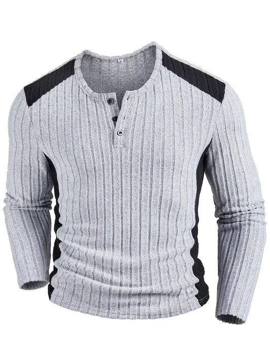 Geripptes Slim-Fit Henley-Shirt